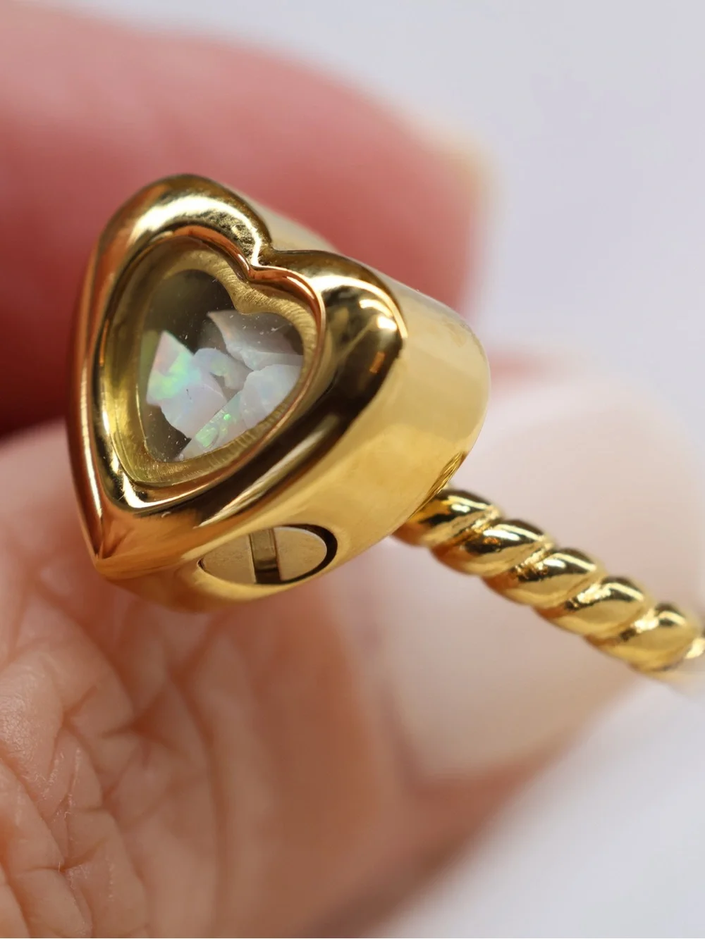 NWT Urn Ring, Gold Heart Ring with Opal-Look Inset - Still miss you Engraved Ash